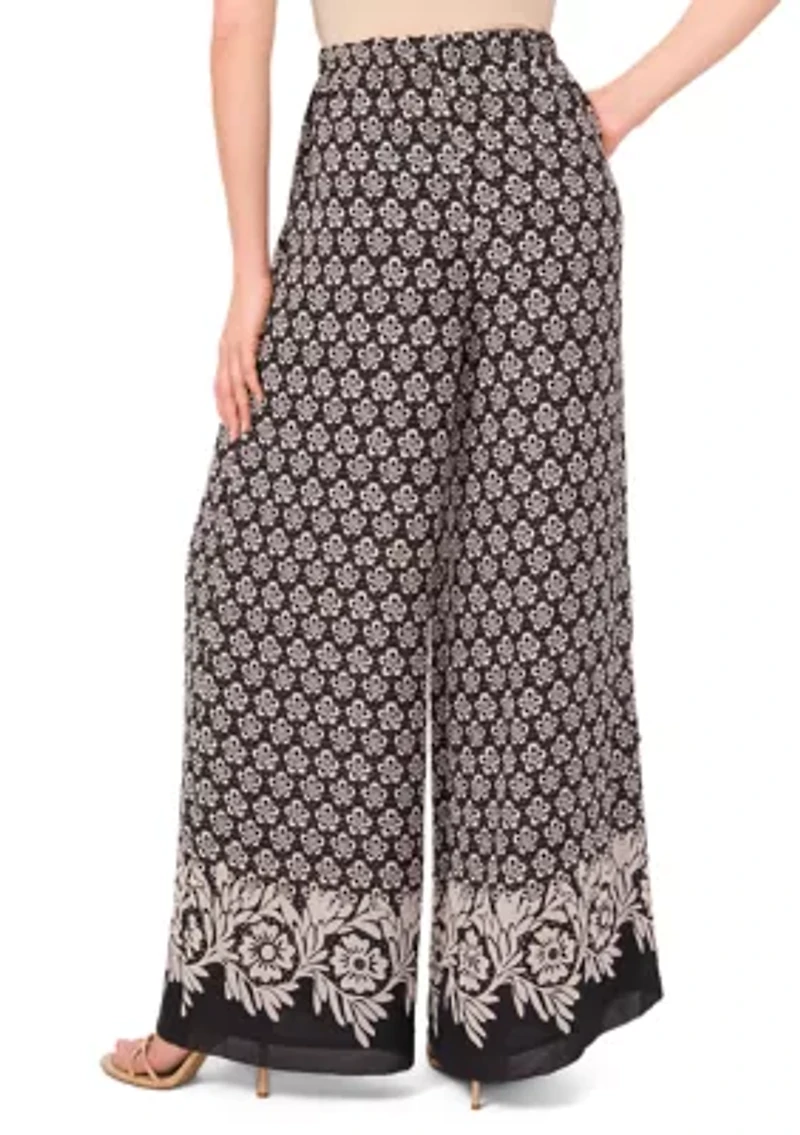 Petite Elastic Waist Printed Wide Leg Pants