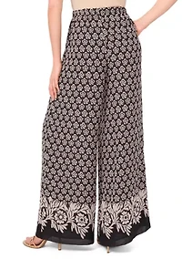 Petite Elastic Waist Printed Wide Leg Pants