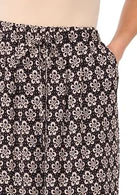 Petite Elastic Waist Printed Wide Leg Pants