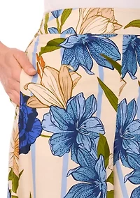 Petite Printed Wide Leg Pull On Pants