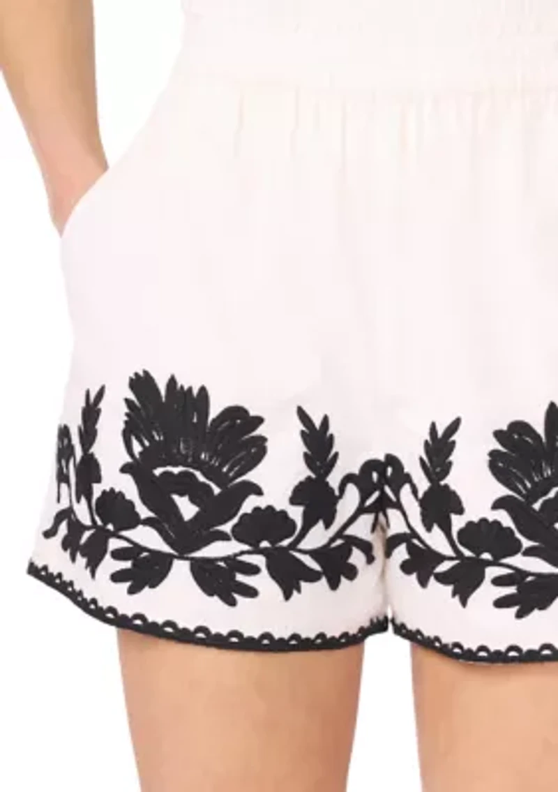 Petite Embroidered Pull On Shorts