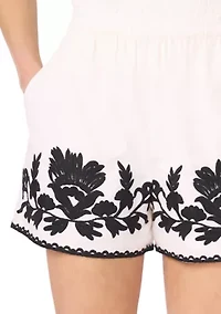 Petite Embroidered Pull On Shorts