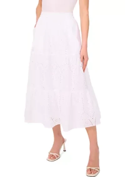 Petite Tiered Circle Eyelet Midi Skirt