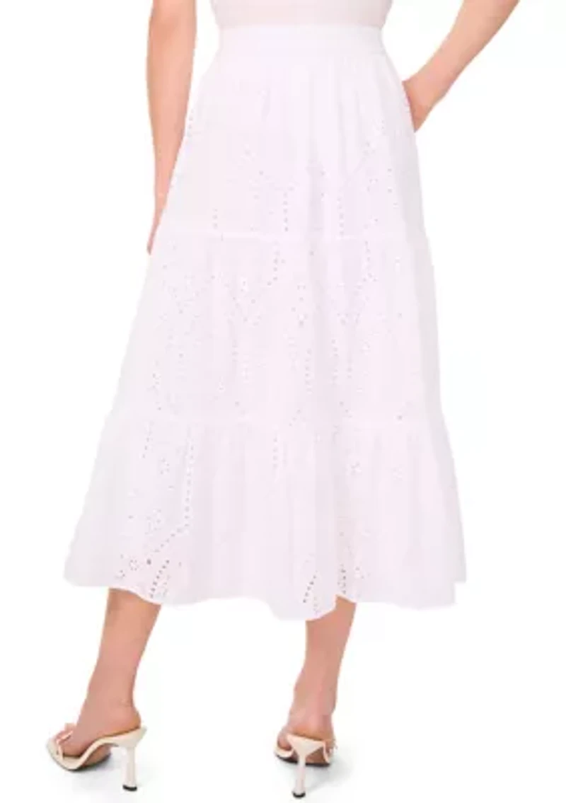 Petite Tiered Circle Eyelet Midi Skirt