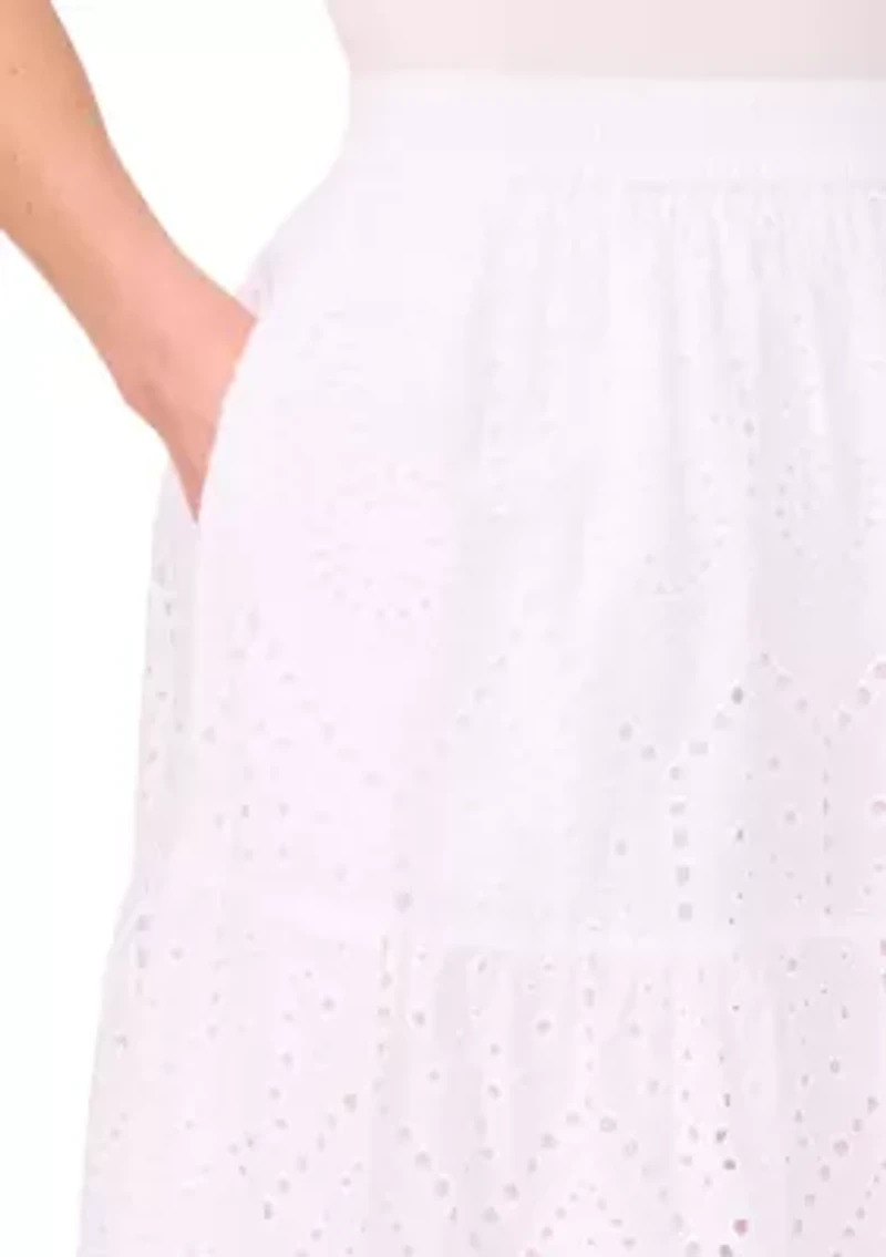 Petite Tiered Circle Eyelet Midi Skirt
