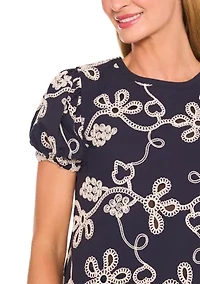 Petite Embroidered Puff Sleeve Top