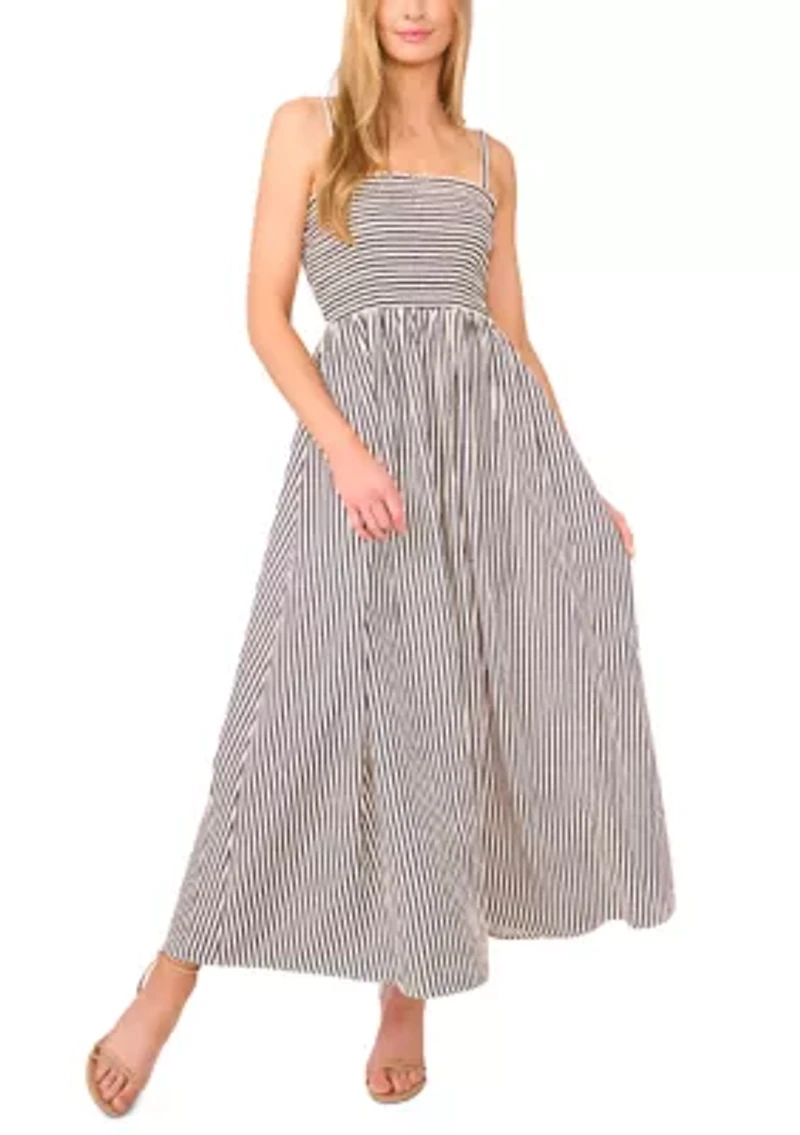 Petite Smocked Tie Strap Maxi Dress