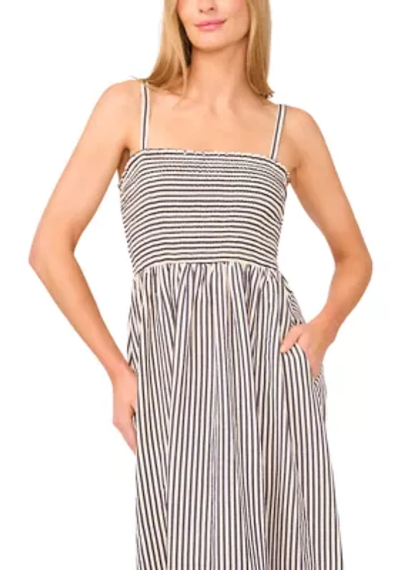 Petite Smocked Tie Strap Maxi Dress