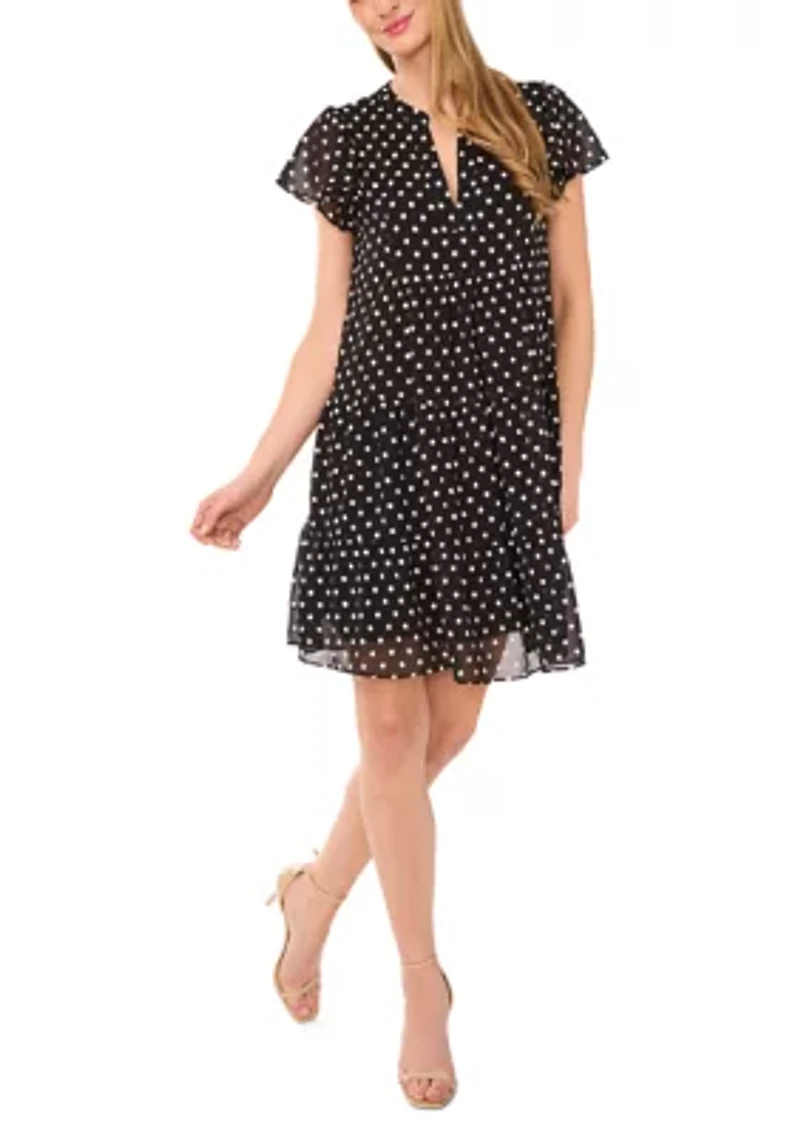 Petite Split Neck Flutter Sleeve Dress