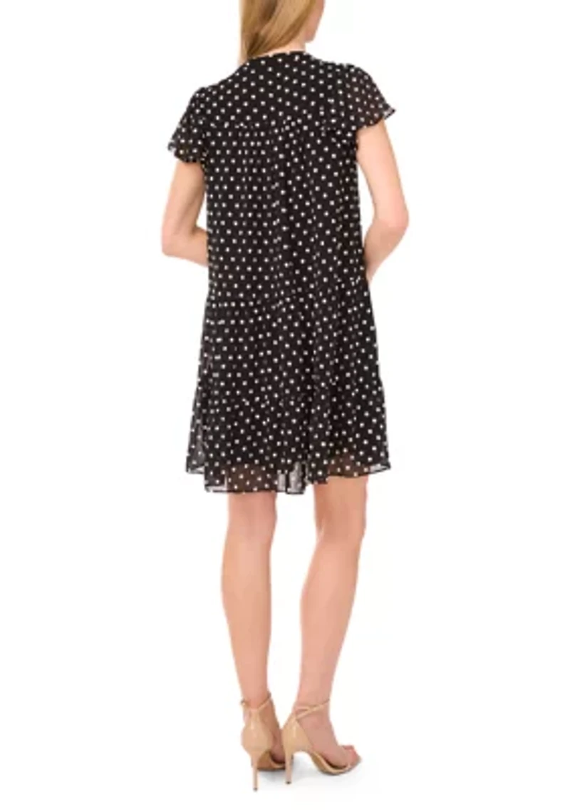 Petite Split Neck Flutter Sleeve Dress