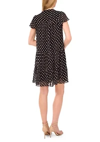 Petite Split Neck Flutter Sleeve Dress