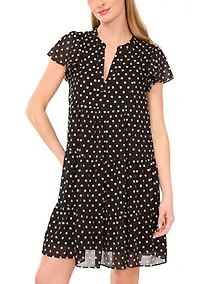 Petite Split Neck Flutter Sleeve Dress