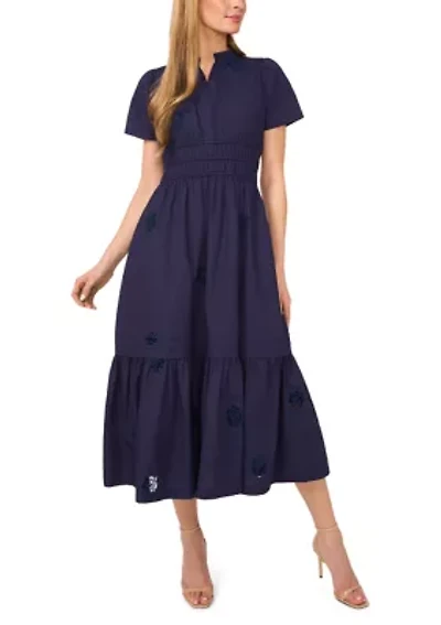 Petite Puff Sleeve Split Neck Maxi Dress