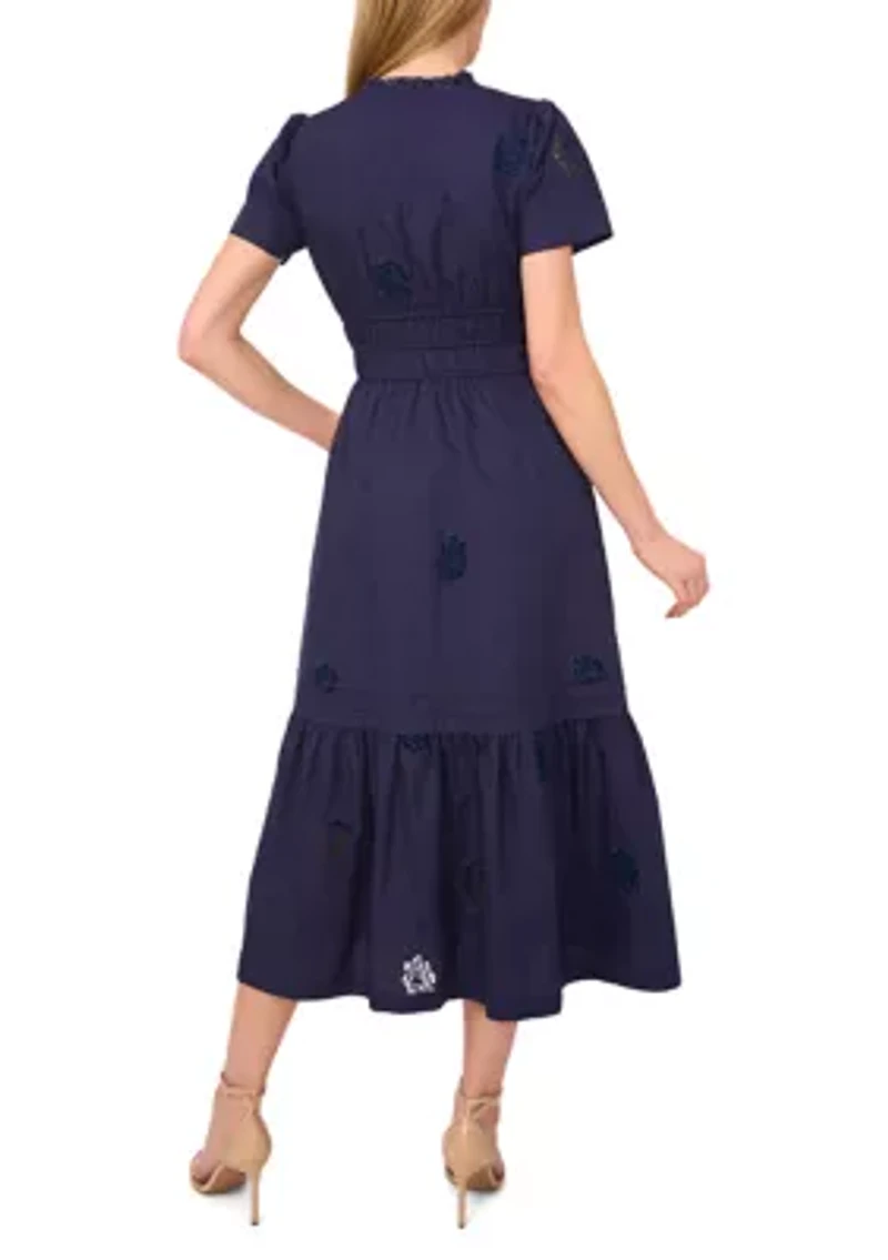 Petite Puff Sleeve Split Neck Maxi Dress