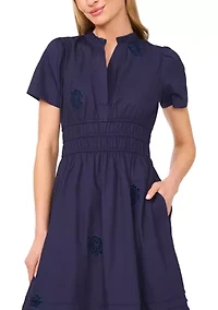 Petite Puff Sleeve Split Neck Maxi Dress