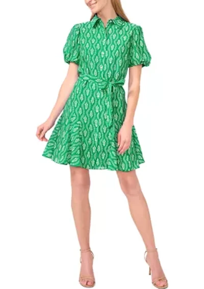 Petite Flowy Tie Waist Printed Shirt Dress