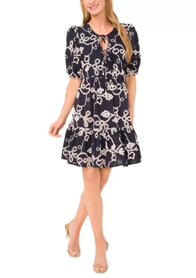 Petite Printed Puff Sleeve Dress