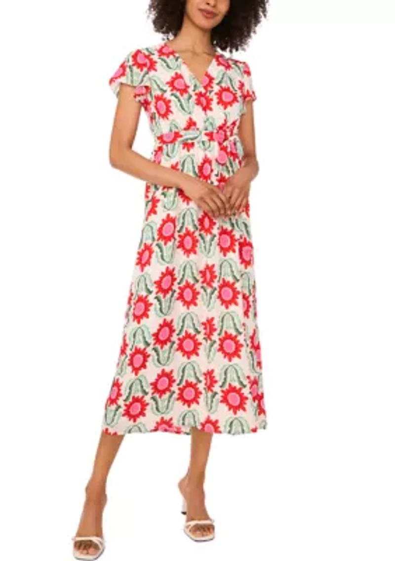 Petite Retro Floral Printed Dress
