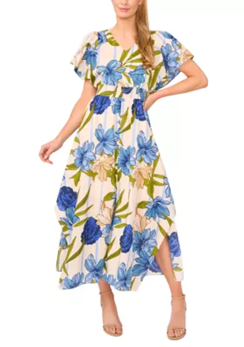 Petite Printed Flutter Sleeve Maxi Dress