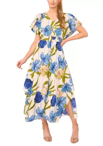 Petite Printed Flutter Sleeve Maxi Dress