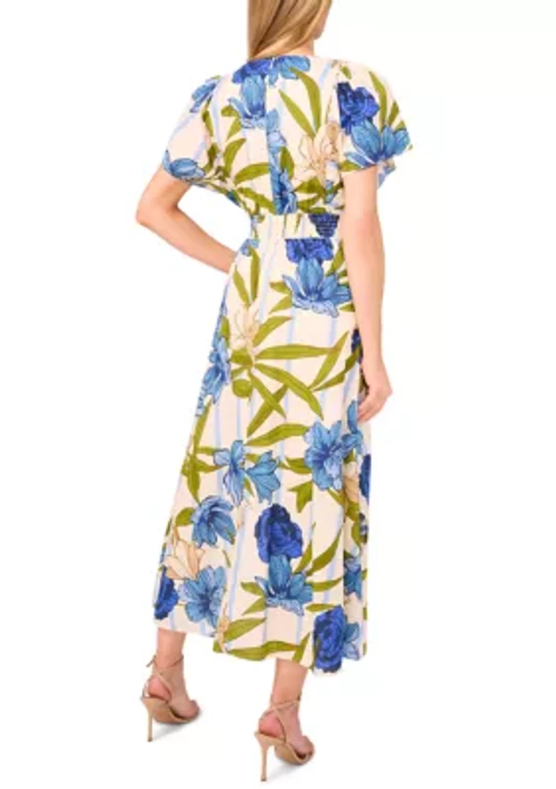 Petite Printed Flutter Sleeve Maxi Dress