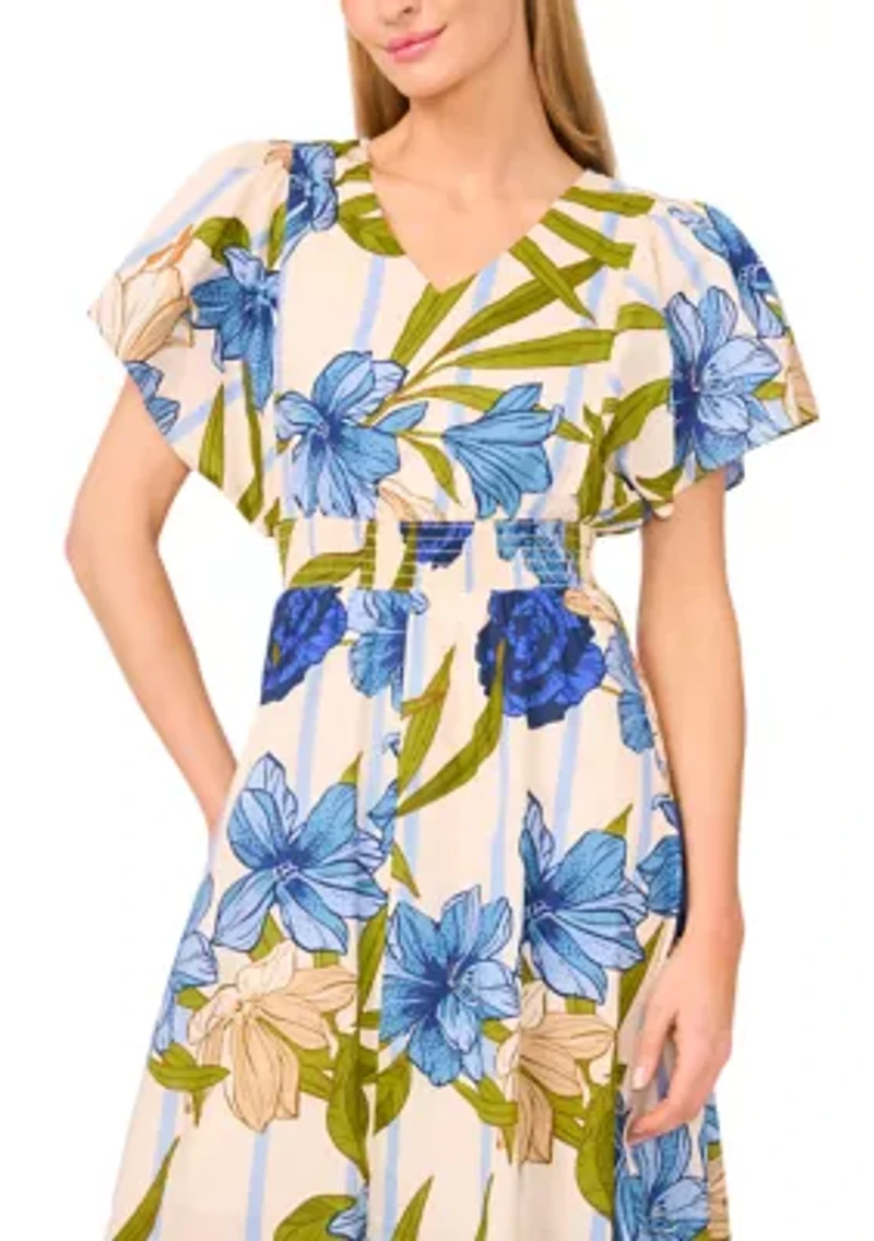 Petite Printed Flutter Sleeve Maxi Dress