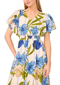 Petite Printed Flutter Sleeve Maxi Dress