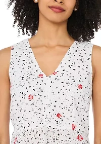 Petite Sleeveless Printed Eyelet Peplum Blouse