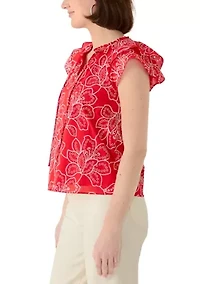 Women's Flutter Sleeve Embroidered Blouse