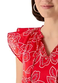 Women's Flutter Sleeve Embroidered Blouse