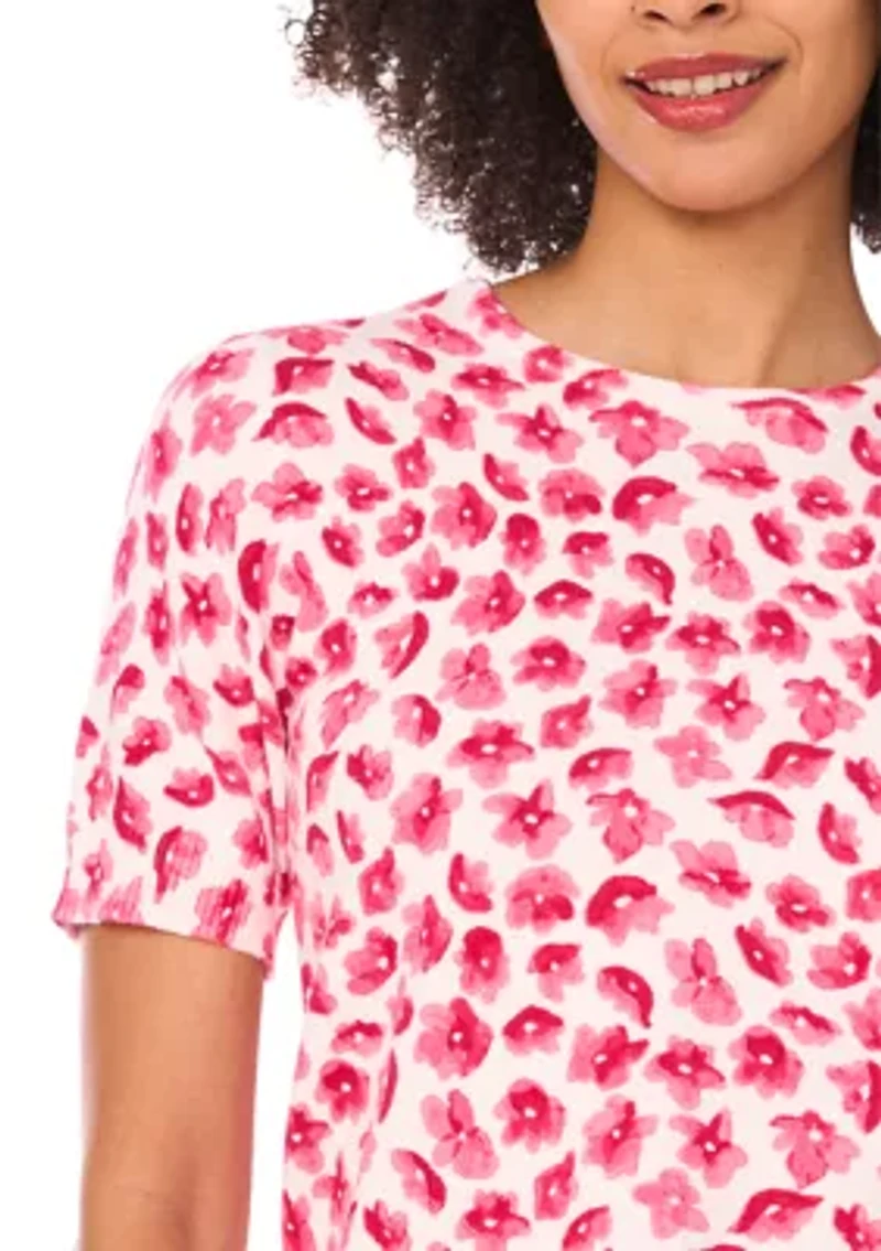 Petite Short Sleeve Print Sweater