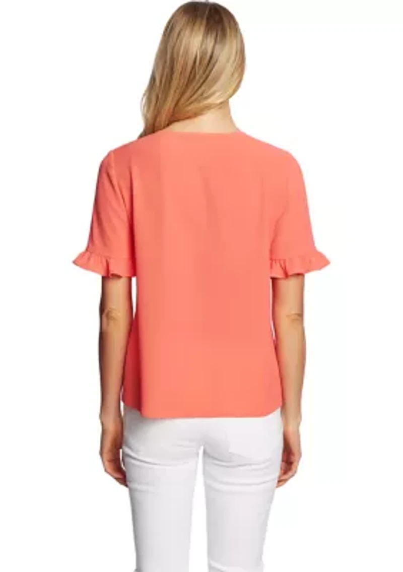 Petite Button Front V-Neck Blouse