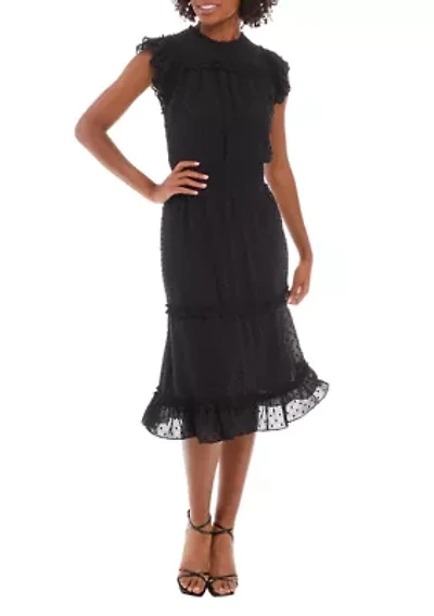 Petite Short Flutter Sleeve Slip Dot Midi Dress