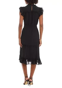 Petite Short Flutter Sleeve Slip Dot Midi Dress