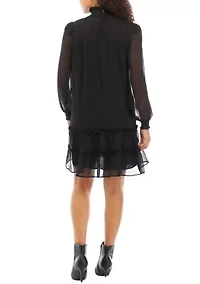 Petite Long Sleeve Smock Yoke Tiered Dress