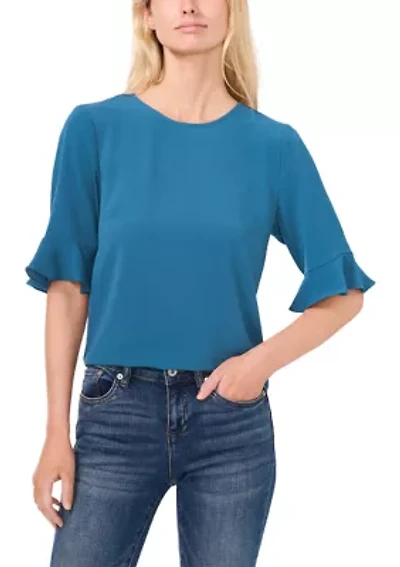 Petite Ruffle Crew Neck Blouse