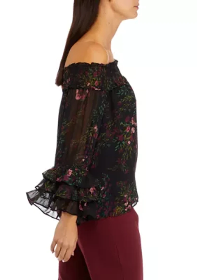 Petite Long Sleeve Off the Shoulder Top