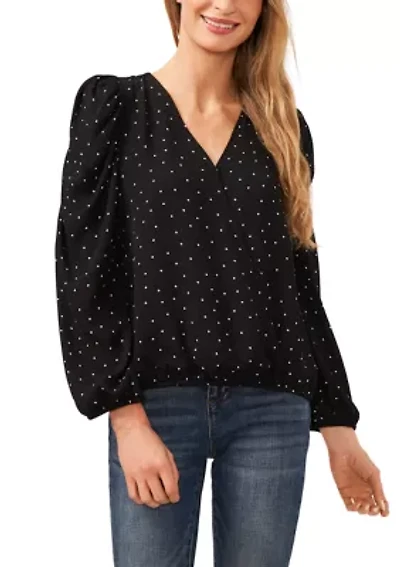 Petite Polka Dot V-Neck Blouse