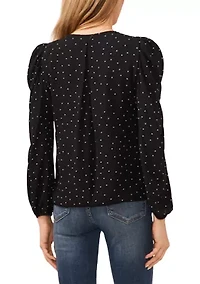 Petite Polka Dot V-Neck Blouse
