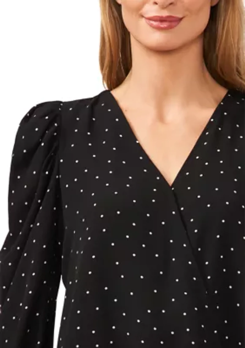 Petite Polka Dot V-Neck Blouse