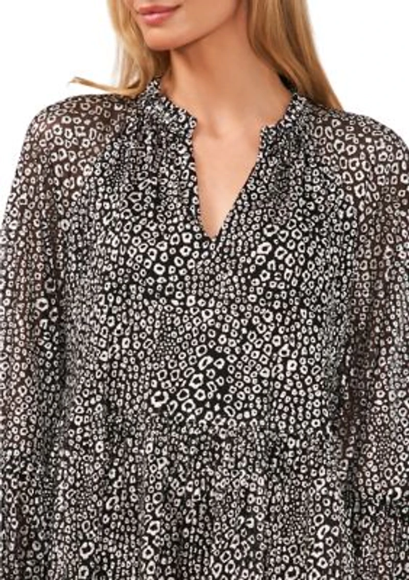 Petite Long Sleeve Foil Animal Jacquard Babydoll Dress