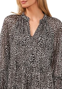 Petite Long Sleeve Foil Animal Jacquard Babydoll Dress