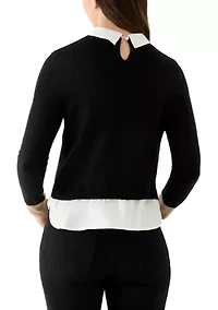 Petite Twofer Sweater with Contrast Welt Pockets