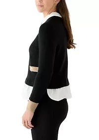 Petite Twofer Sweater with Contrast Welt Pockets