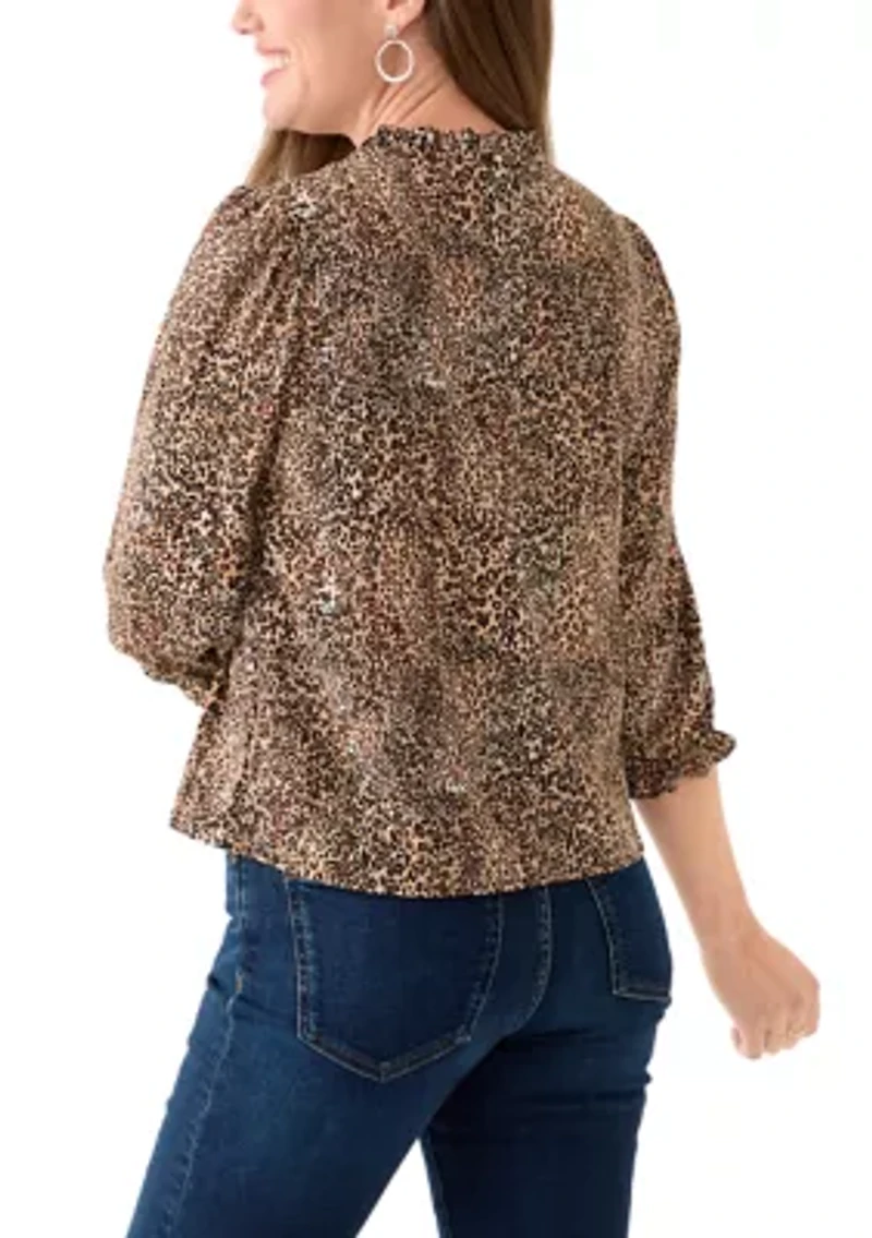 Petite 3/4 Sleeve Dune V-Neck Button Blouse