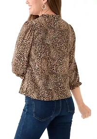 Petite 3/4 Sleeve Dune V-Neck Button Blouse