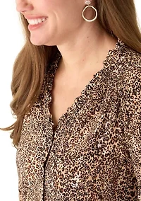 Petite 3/4 Sleeve Dune V-Neck Button Blouse