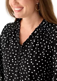 Petite 3/4 Sleeve Black V-Neck Button Blouse