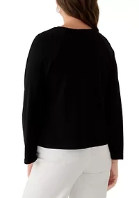 Petite Bow Placket Long Sleeve Blouse