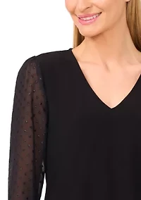 Petite Long Sleeve Top with Sheer Ruffle Sleeves